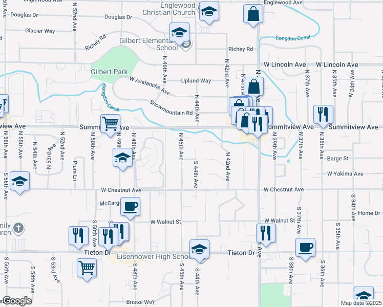map of restaurants, bars, coffee shops, grocery stores, and more near 4308 Marylin Drive in Yakima