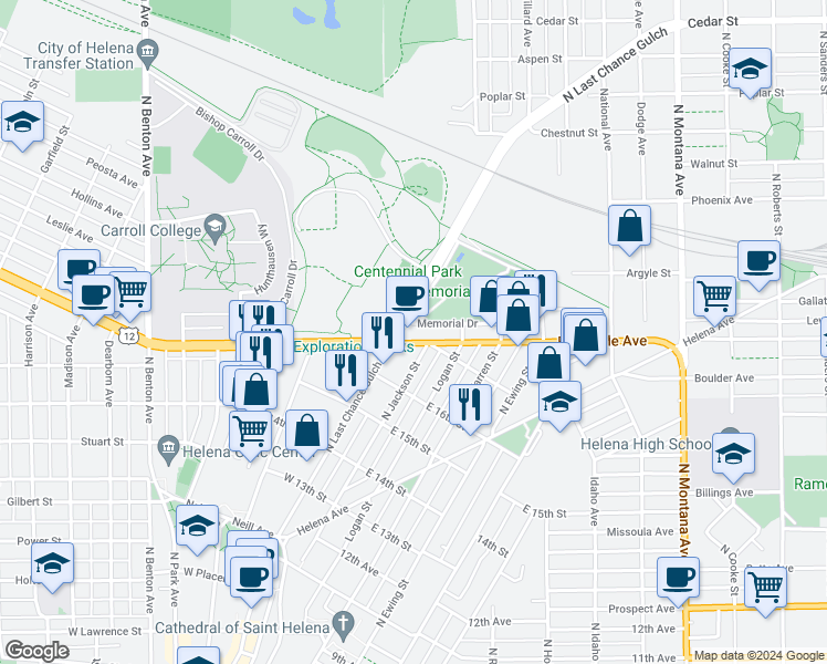 map of restaurants, bars, coffee shops, grocery stores, and more near 30 East Lyndale Avenue in Helena