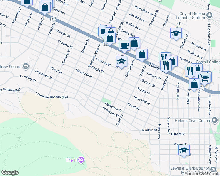 map of restaurants, bars, coffee shops, grocery stores, and more near 1304 Hauser Boulevard in Helena