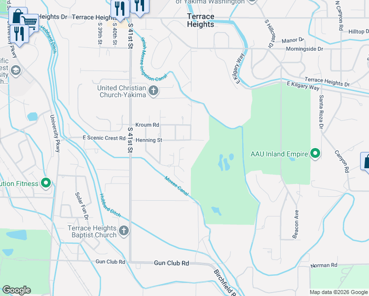 map of restaurants, bars, coffee shops, grocery stores, and more near 4400-4498 E Henning St in Yakima