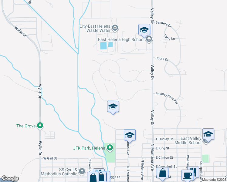 map of restaurants, bars, coffee shops, grocery stores, and more near 2510 Valley Drive in East Helena