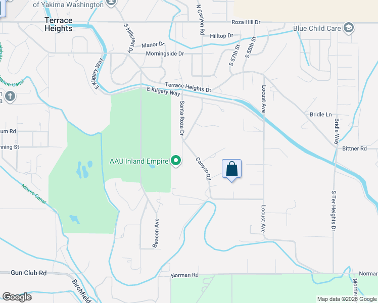 map of restaurants, bars, coffee shops, grocery stores, and more near 502 Canyon Road in Yakima