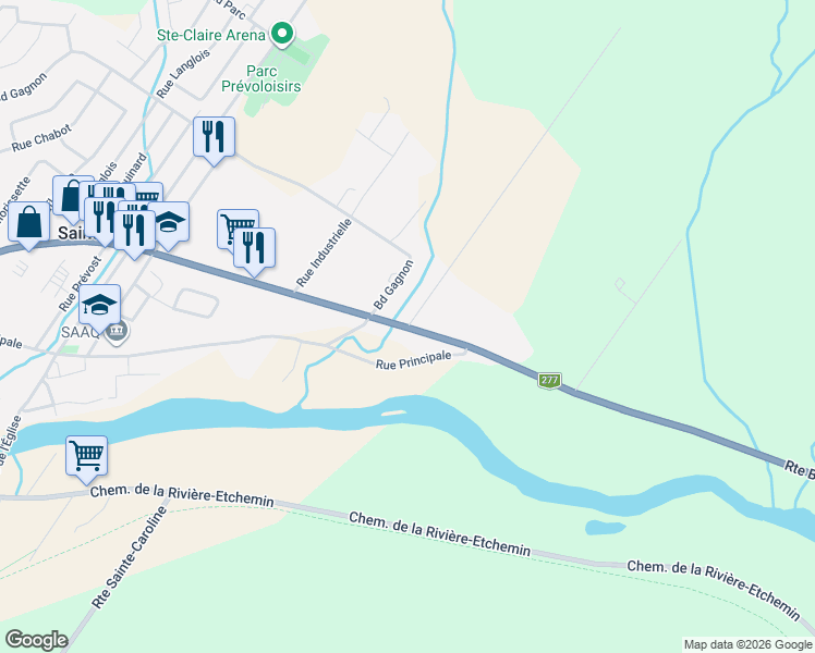 map of restaurants, bars, coffee shops, grocery stores, and more near 10 Rue de la Montagne in Sainte-Claire