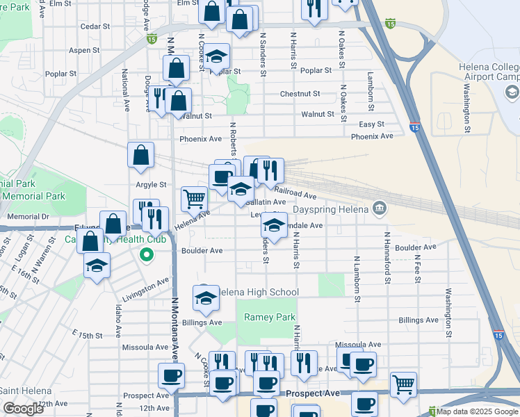 map of restaurants, bars, coffee shops, grocery stores, and more near 1430 North Sanders Street in Helena