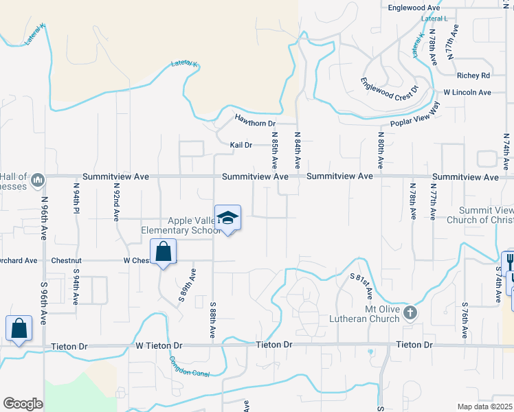 map of restaurants, bars, coffee shops, grocery stores, and more near 103 North 87th Avenue in Yakima