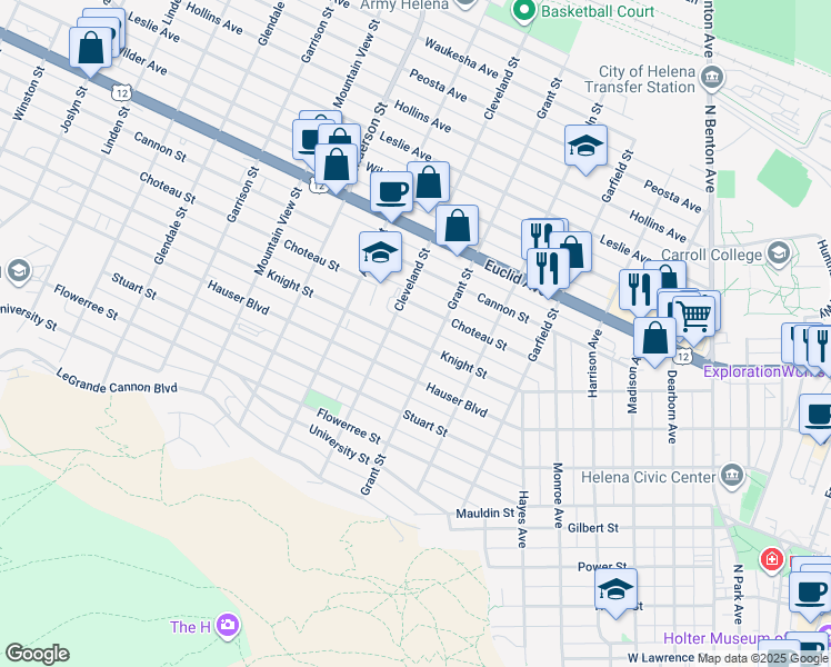 map of restaurants, bars, coffee shops, grocery stores, and more near 1120 Knight St in Helena