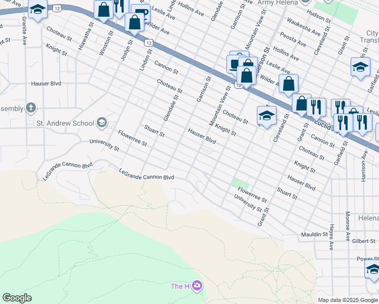 map of restaurants, bars, coffee shops, grocery stores, and more near 1511 Stuart Street in Helena