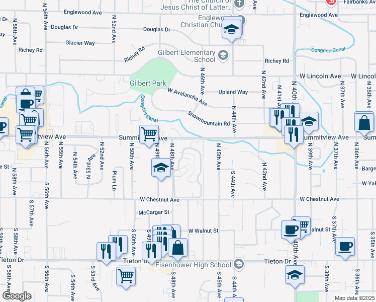 map of restaurants, bars, coffee shops, grocery stores, and more near 101 North 48th Avenue in Yakima