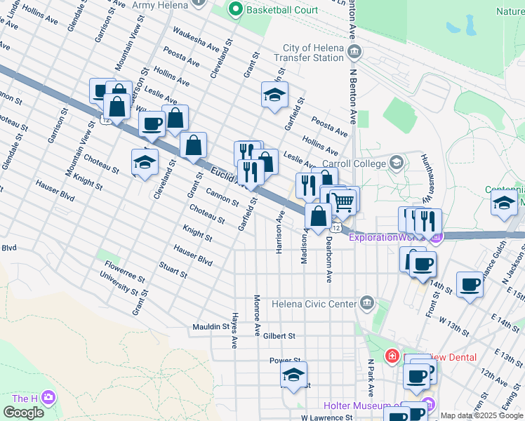 map of restaurants, bars, coffee shops, grocery stores, and more near 620 Cannon Street in Helena