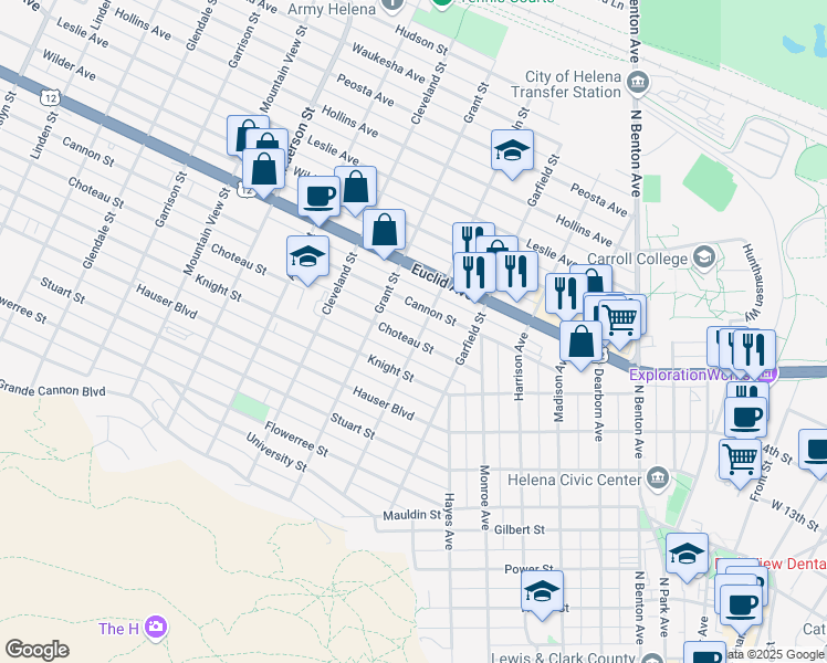 map of restaurants, bars, coffee shops, grocery stores, and more near 1000 Choteau Street in Helena
