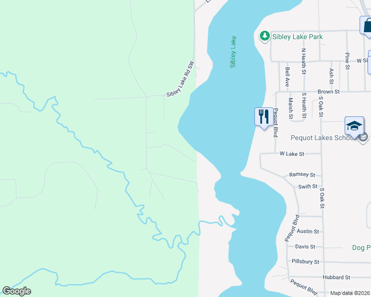 map of restaurants, bars, coffee shops, grocery stores, and more near 46 Dodder Lane Southwest in Pequot Lakes