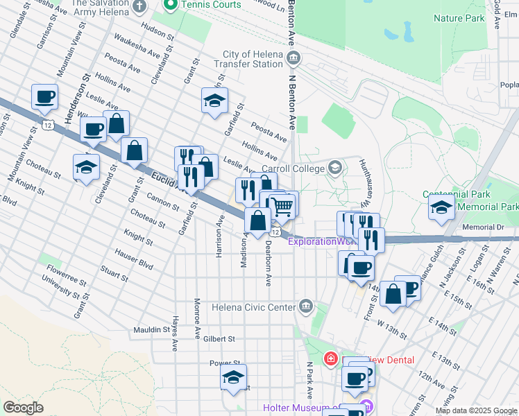 map of restaurants, bars, coffee shops, grocery stores, and more near 501 Euclid Avenue in Helena