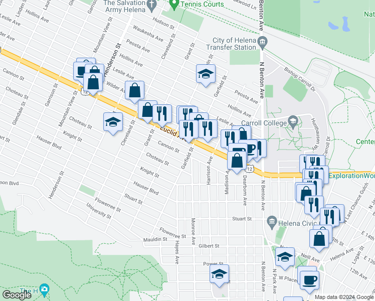 map of restaurants, bars, coffee shops, grocery stores, and more near 620 Cannon Street in Helena