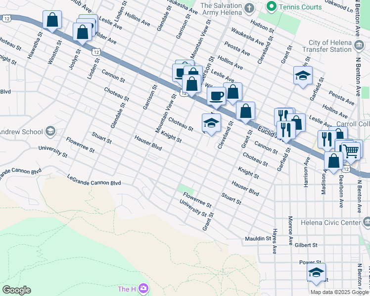 map of restaurants, bars, coffee shops, grocery stores, and more near 1315 Knight Street in Helena
