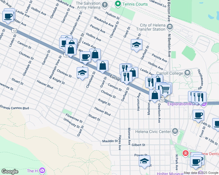 map of restaurants, bars, coffee shops, grocery stores, and more near 1000 Choteau Street in Helena