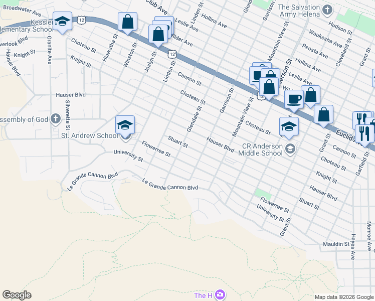 map of restaurants, bars, coffee shops, grocery stores, and more near 800 Glendale St in Helena