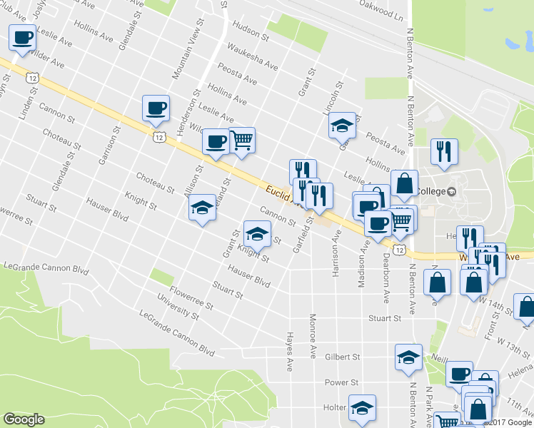 map of restaurants, bars, coffee shops, grocery stores, and more near 1007 Cannon Street in Helena