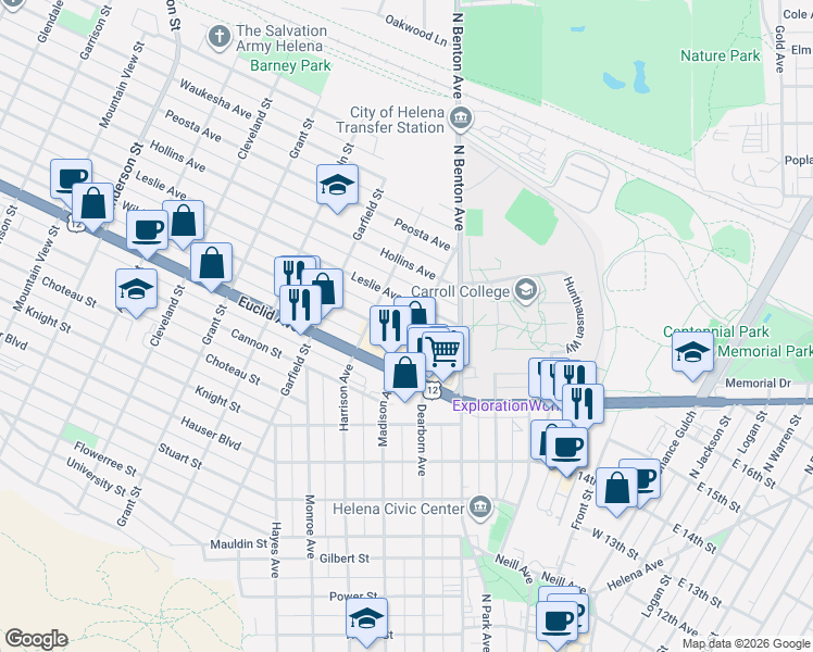 map of restaurants, bars, coffee shops, grocery stores, and more near 526 Wilder Avenue in Helena