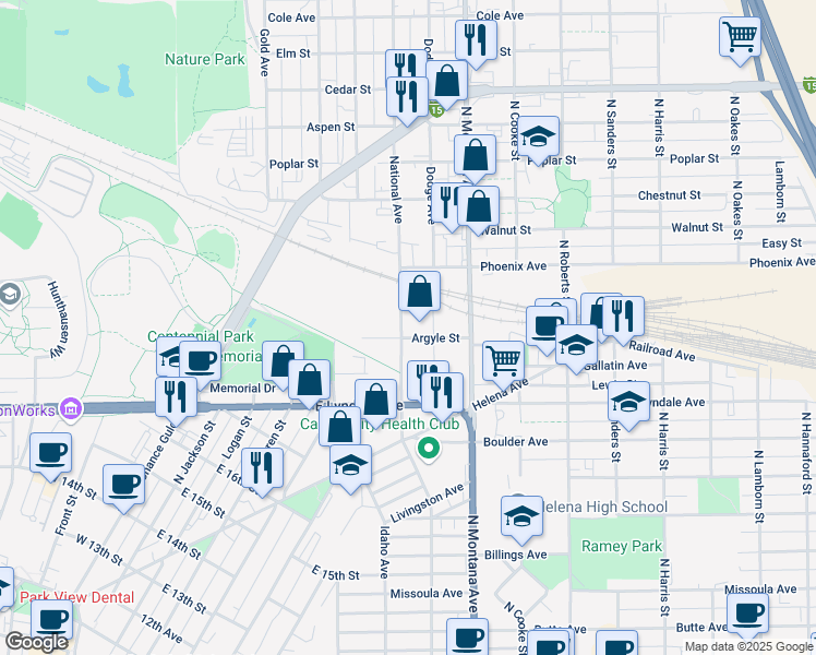 map of restaurants, bars, coffee shops, grocery stores, and more near 1513 National Avenue in Helena