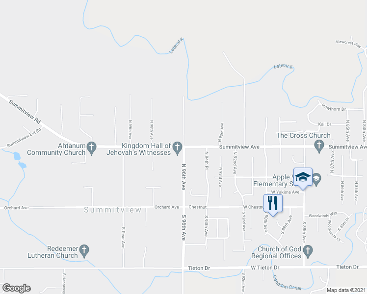 map of restaurants, bars, coffee shops, grocery stores, and more near 9600 Summitview Avenue in Yakima