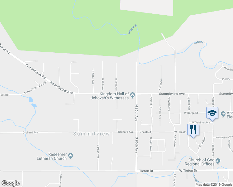 map of restaurants, bars, coffee shops, grocery stores, and more near 9797 Summitview Avenue in Yakima