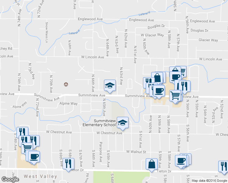 map of restaurants, bars, coffee shops, grocery stores, and more near 6315 Summitview Ave in Yakima