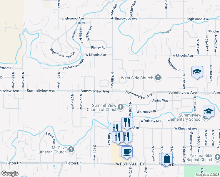 map of restaurants, bars, coffee shops, grocery stores, and more near in Yakima