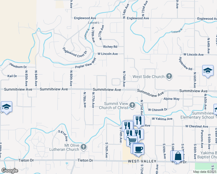 map of restaurants, bars, coffee shops, grocery stores, and more near 209 North 76th Avenue in Yakima