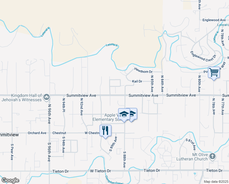 map of restaurants, bars, coffee shops, grocery stores, and more near 8805 Summitview Ave in Yakima