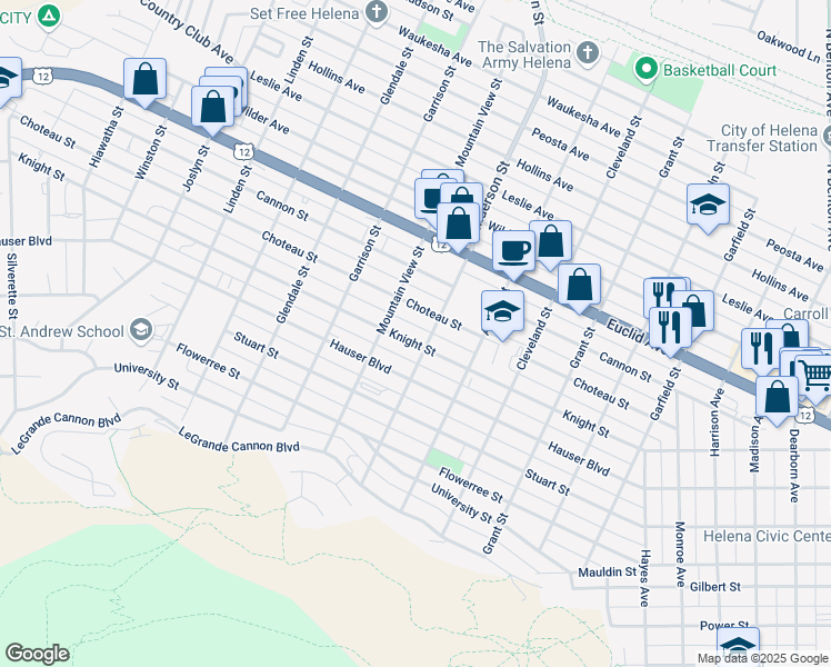 map of restaurants, bars, coffee shops, grocery stores, and more near 1410 Knight Street in Helena