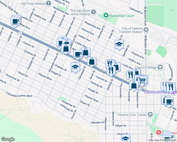 map of restaurants, bars, coffee shops, grocery stores, and more near 1104 Cannon Street in Helena