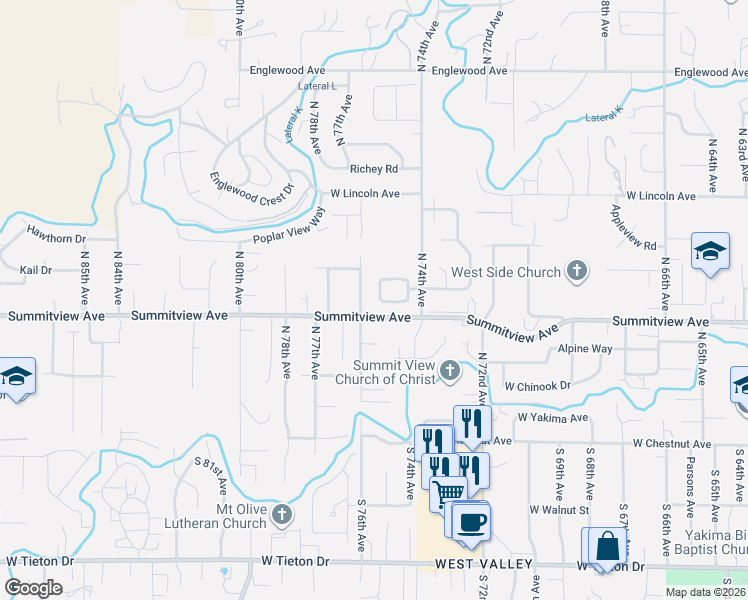 map of restaurants, bars, coffee shops, grocery stores, and more near 209 North 76th Avenue in Yakima