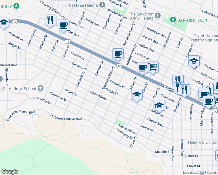 map of restaurants, bars, coffee shops, grocery stores, and more near 1410 Knight Street in Helena