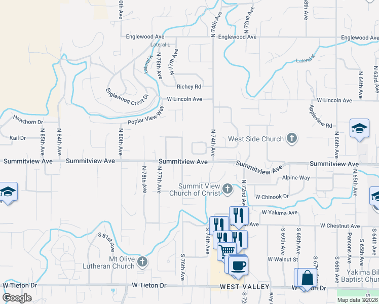 map of restaurants, bars, coffee shops, grocery stores, and more near 209 North 76th Avenue in Yakima