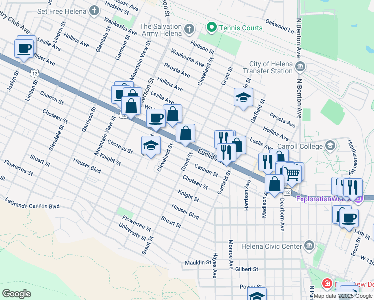 map of restaurants, bars, coffee shops, grocery stores, and more near 1104 Cannon Street in Helena