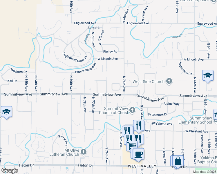 map of restaurants, bars, coffee shops, grocery stores, and more near 209 North 76th Avenue in Yakima