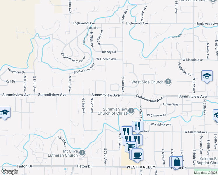 map of restaurants, bars, coffee shops, grocery stores, and more near 209 North 76th Avenue in Yakima