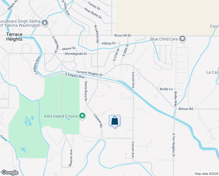 map of restaurants, bars, coffee shops, grocery stores, and more near 309 Canyon Road in Yakima