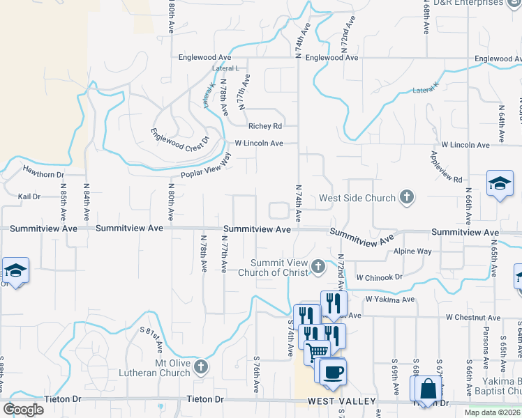 map of restaurants, bars, coffee shops, grocery stores, and more near 209 North 76th Avenue in Yakima