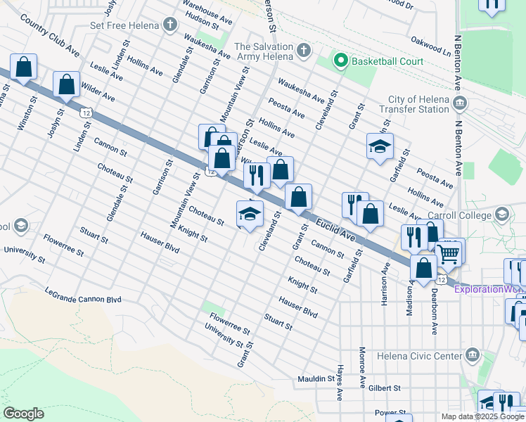 map of restaurants, bars, coffee shops, grocery stores, and more near 1220 Euclid Ave in Helena