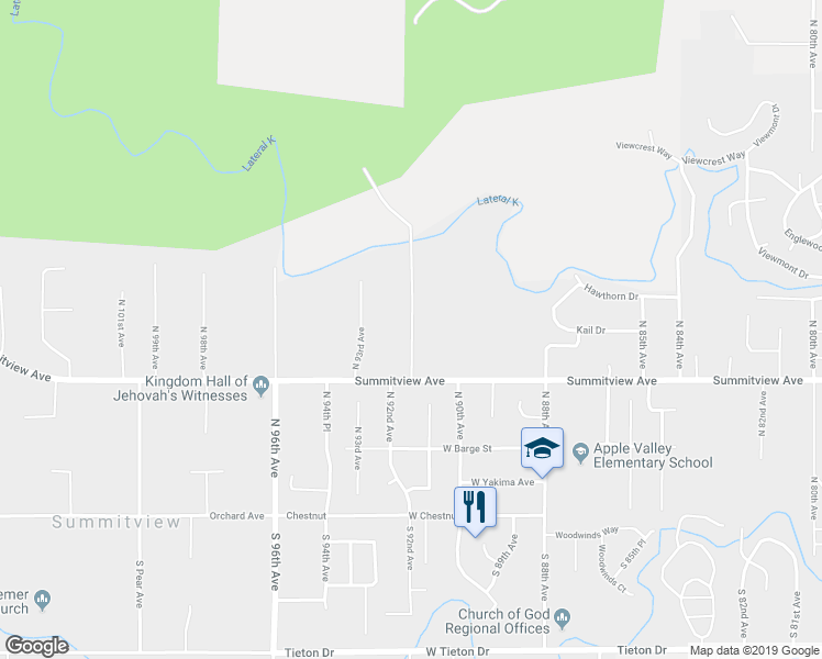 map of restaurants, bars, coffee shops, grocery stores, and more near 303 North 92nd Avenue in Yakima