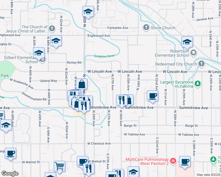 map of restaurants, bars, coffee shops, grocery stores, and more near 228 North 37th Avenue in Yakima