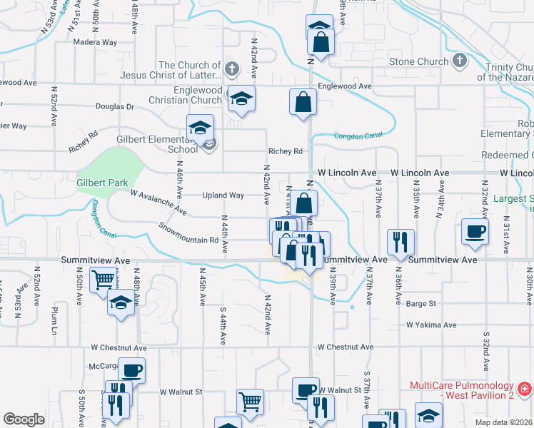 map of restaurants, bars, coffee shops, grocery stores, and more near 313 North 42nd Avenue in Yakima