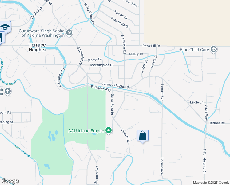 map of restaurants, bars, coffee shops, grocery stores, and more near 301 Santa Roza Drive in Yakima