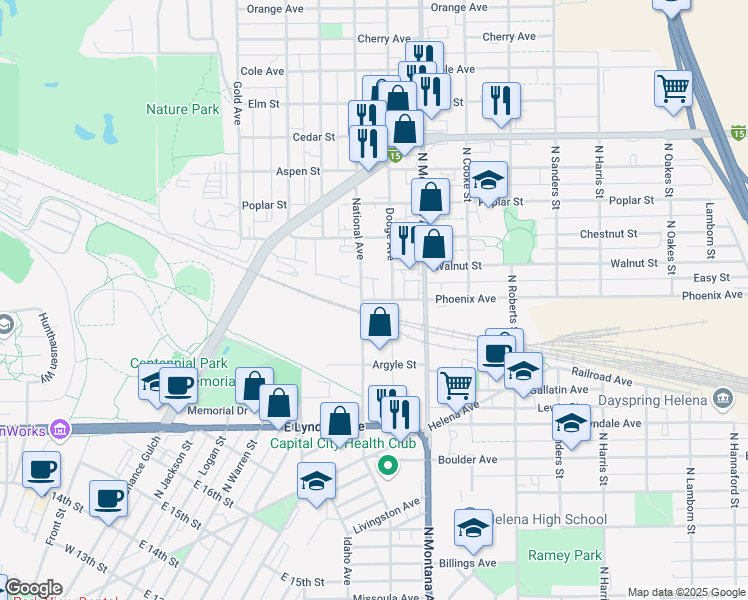 map of restaurants, bars, coffee shops, grocery stores, and more near 802 Phoenix Ave in Helena