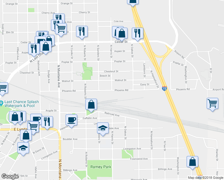 map of restaurants, bars, coffee shops, grocery stores, and more near 1600 Phoenix Road in Helena