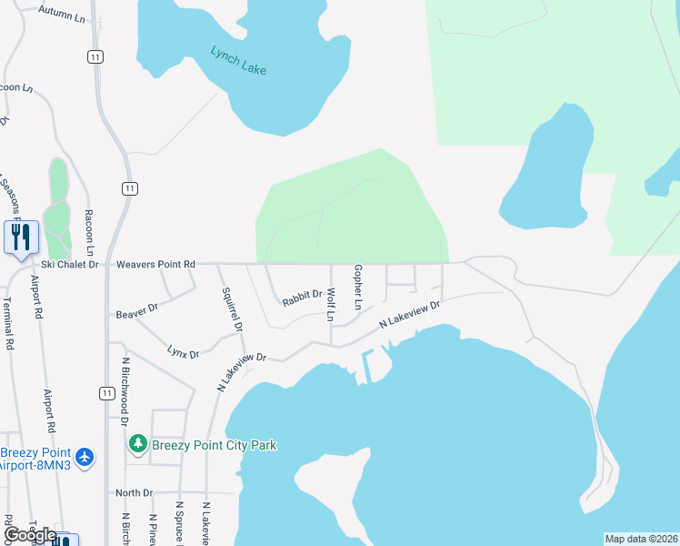 map of restaurants, bars, coffee shops, grocery stores, and more near 30982 Wolf Lane in Pequot Lakes
