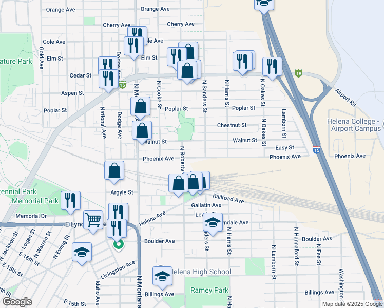 map of restaurants, bars, coffee shops, grocery stores, and more near 1430 Phoenix Ave in Helena