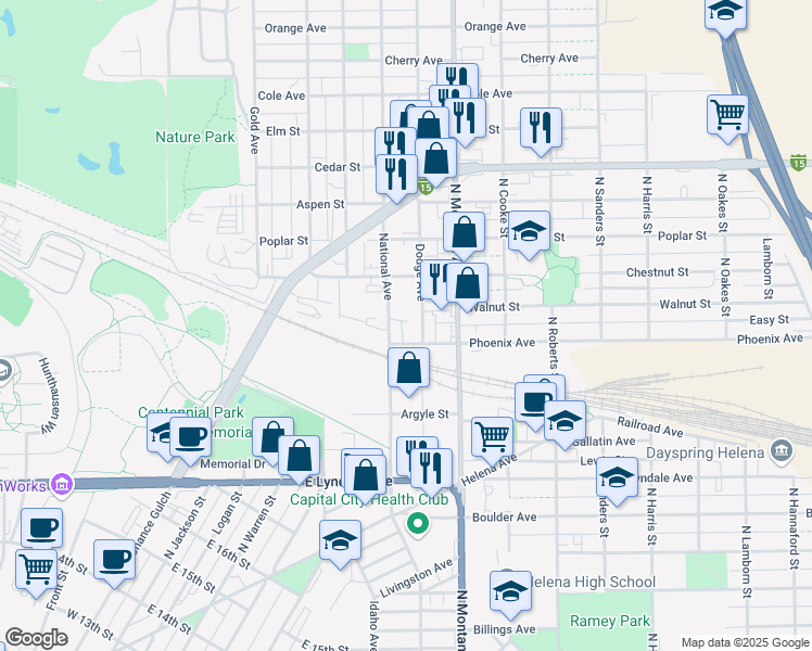 map of restaurants, bars, coffee shops, grocery stores, and more near 800-802 Phoenix Ave in Helena