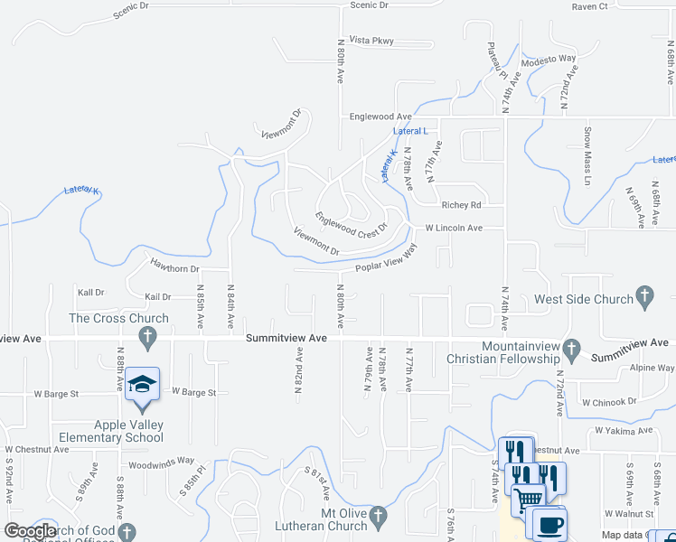 map of restaurants, bars, coffee shops, grocery stores, and more near 8003 Poplar View Way in Yakima